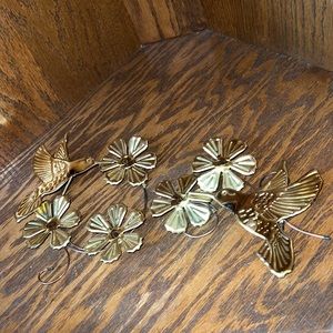 Vintage Home Interior Gold Tone Hummingbird Two Piece Metal Art Wall Decor